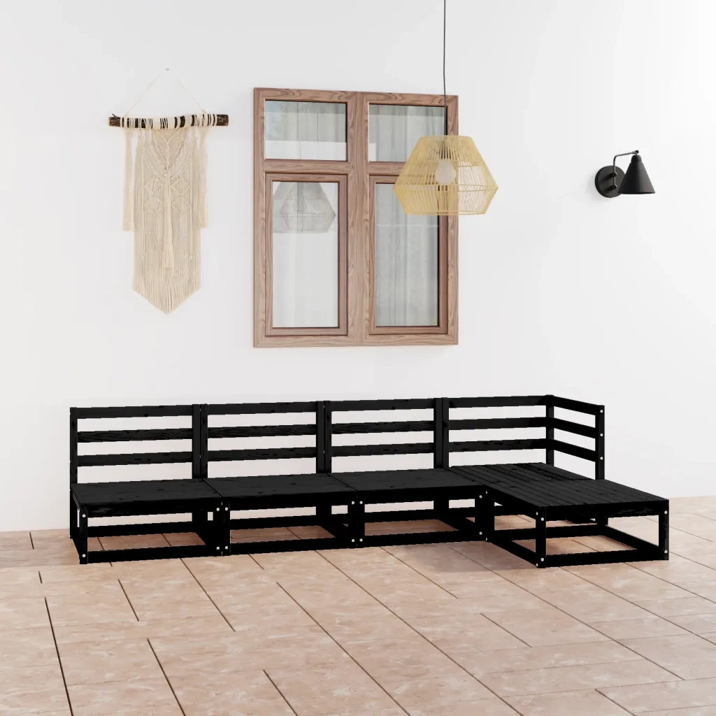 Set Divani da Giardino 5 pz Nero in Legno Massello di Pino 3075518