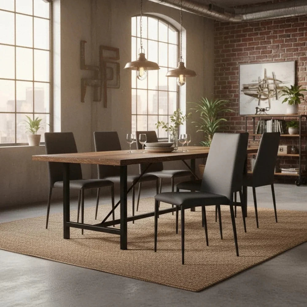 Set di 4 sedie da pranzo impilabili in similpelle grigio scuro Arianna con struttura in metallo facili da pulire | Duzzle