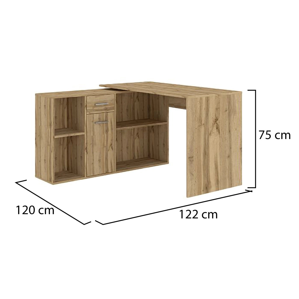 Linare, Scrivania Modulabile, 122x120x75h cm Marrone Rovere Nodi