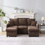 Divano angolare U 3 posti con contenitore ¨C MINIMAL ¨C Tessuto Chenille, cassetti, pouf