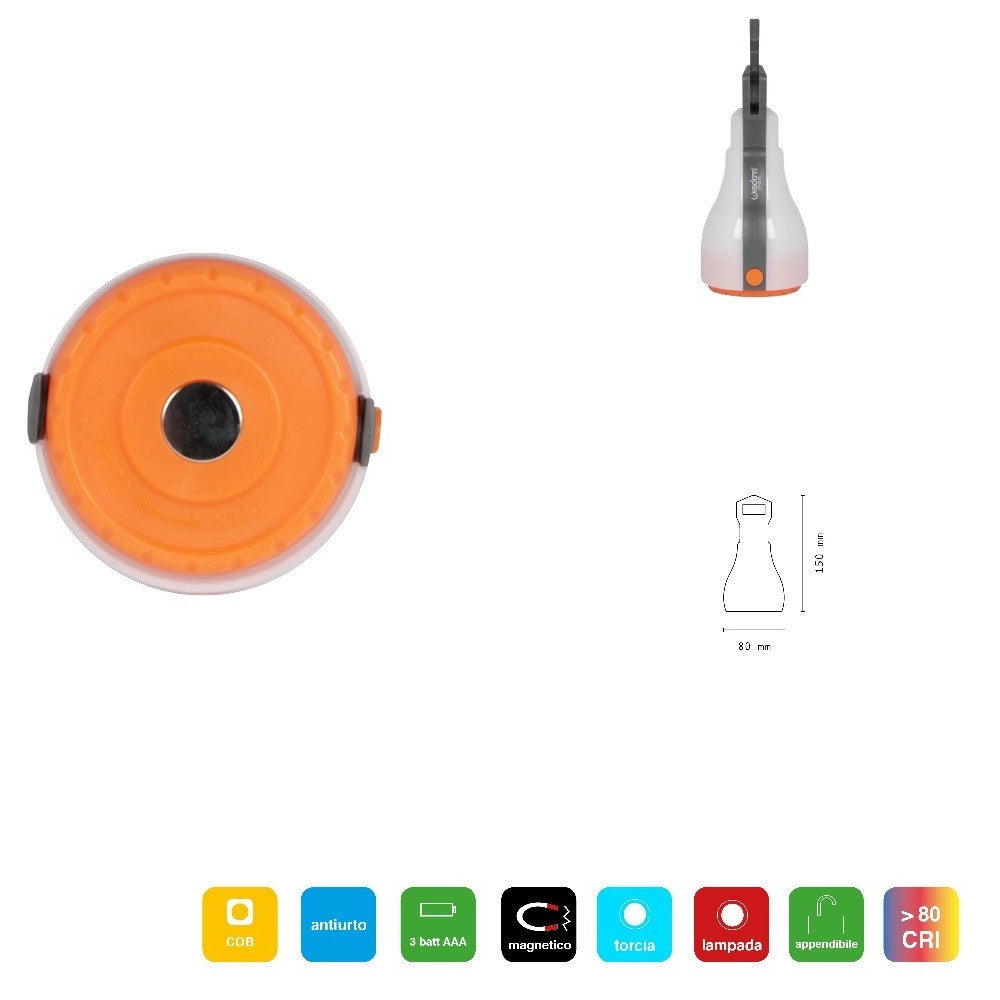 Trade Shop - Faretto Led Cob Lanterna Da Campeggio Appendibile Torcia Lampada Calamita Dt2173 -
