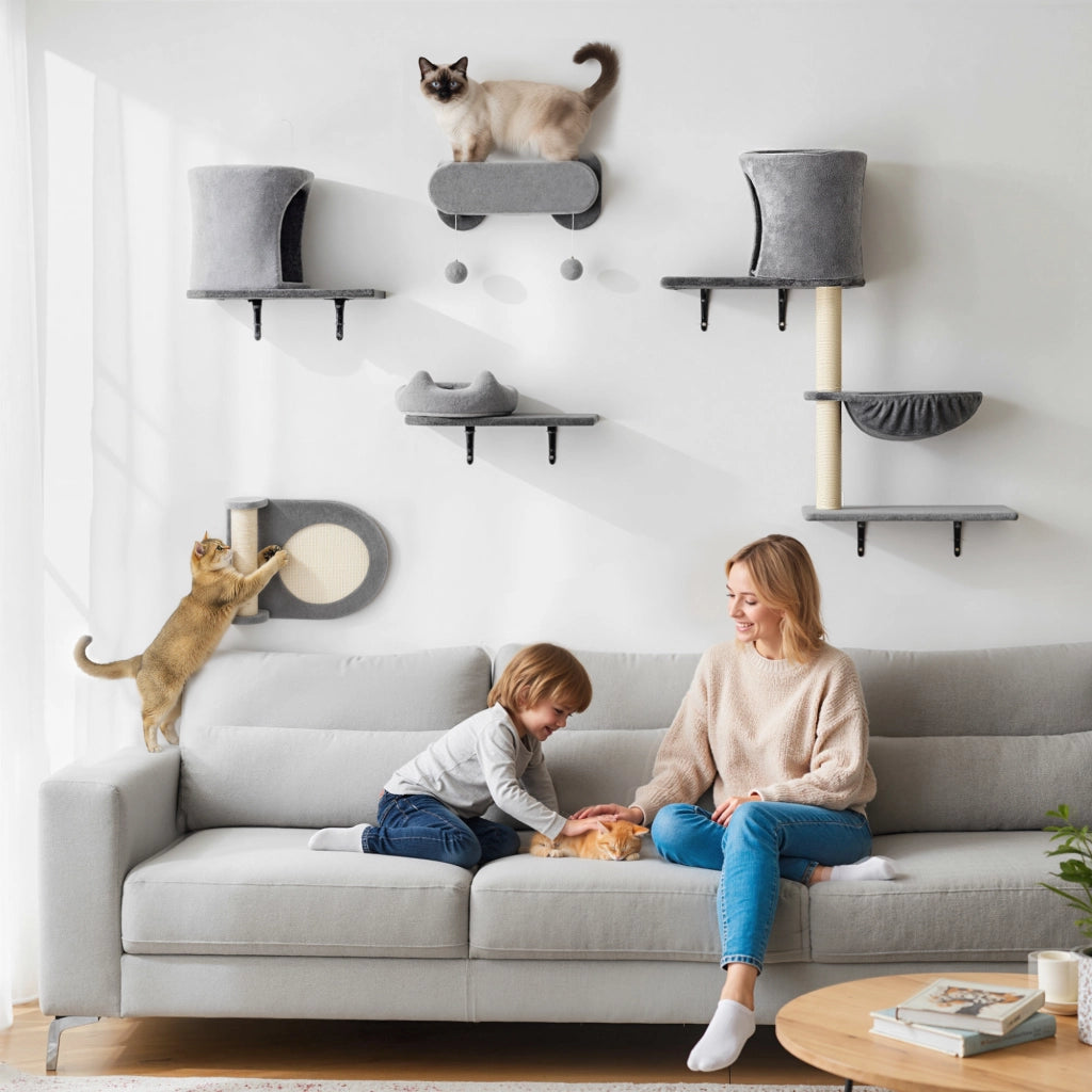 Scaffale per gatti ¨C Zephmum ¨C Grigio 5 livelli 2 nicchie piattaforme sisal