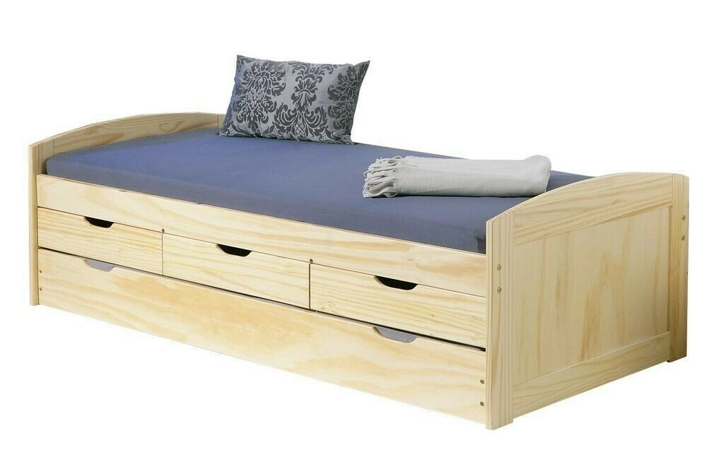 Letto con lettino ad estrazione + cassetti MARINELLA 98x205x63H legno naturale