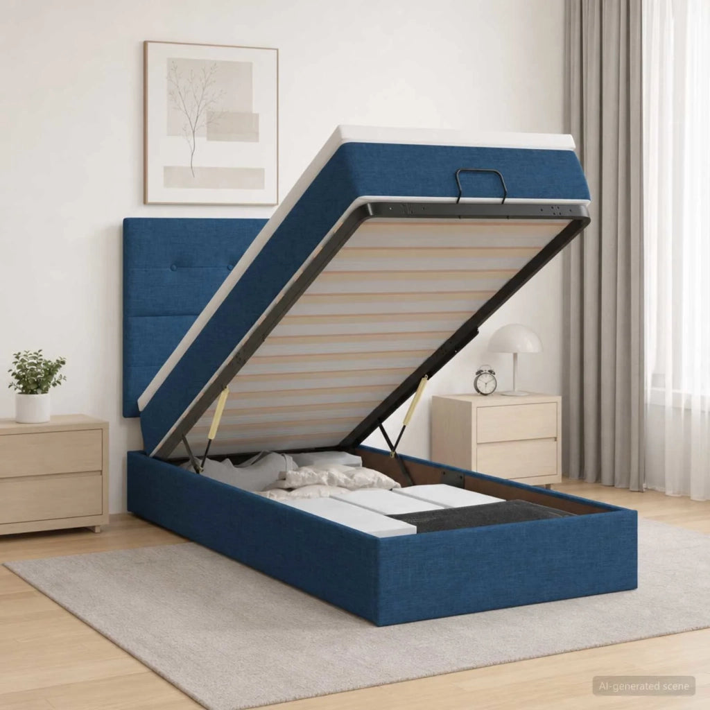 Letto Ottomano con Materasso e LED Blu 90 x 190 cm Tessuto 3458040