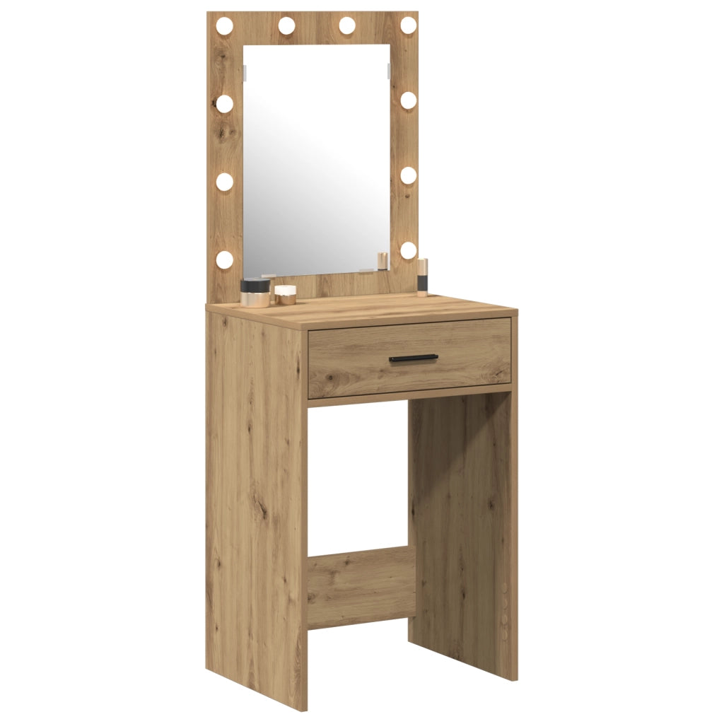 Tavolo toletta con luci LED Rovere artigianale 50x41x135 cm