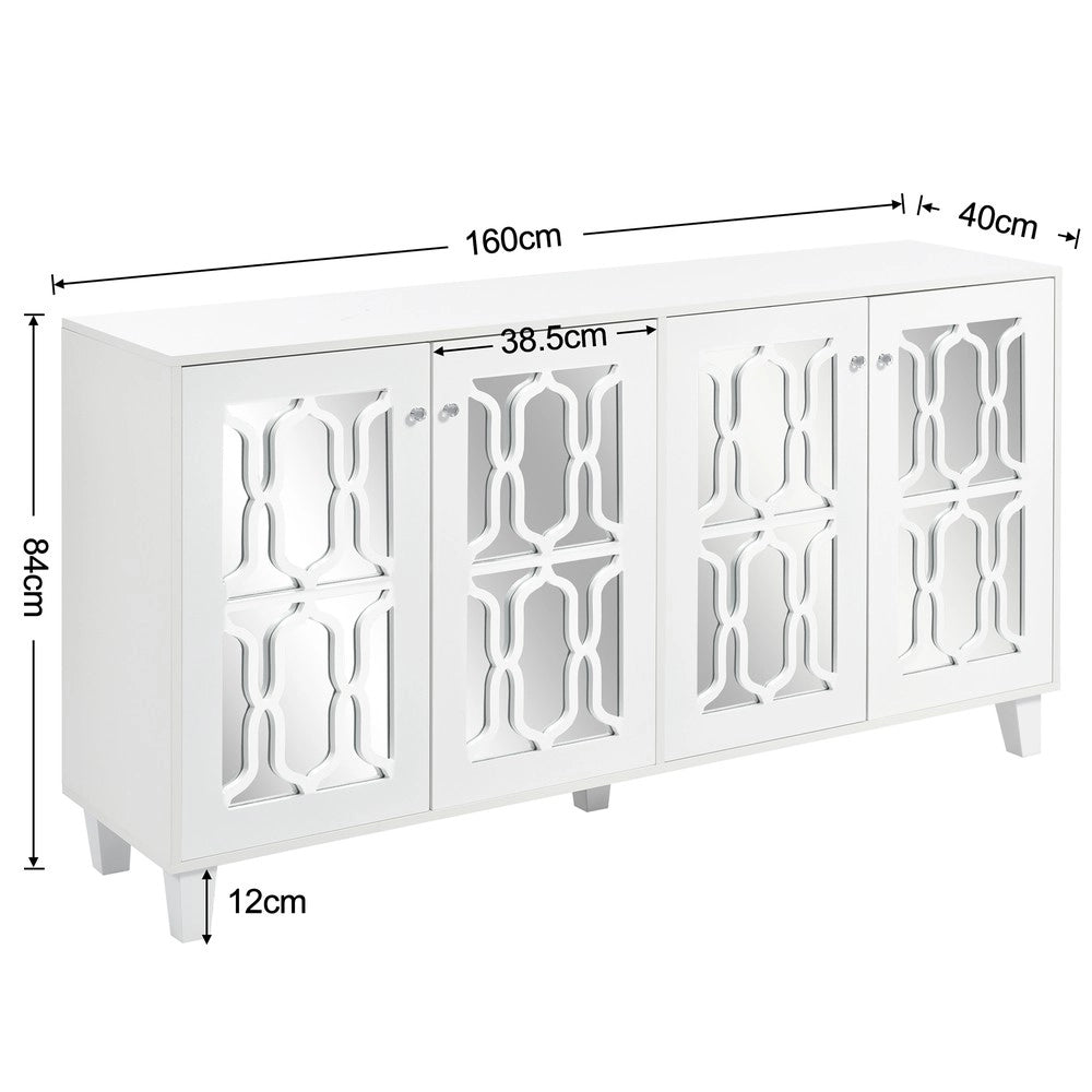 Credenza a Specchio con 4 Ante e Cristallo ¨C Xylo ¨C Bianco, 160x40x84 cm