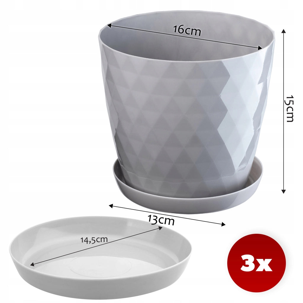 Vaso da fiori KADAX, fioriera, coperchio, 16 cm, supporto per fiori, plastica grigia, 3 pezzi.