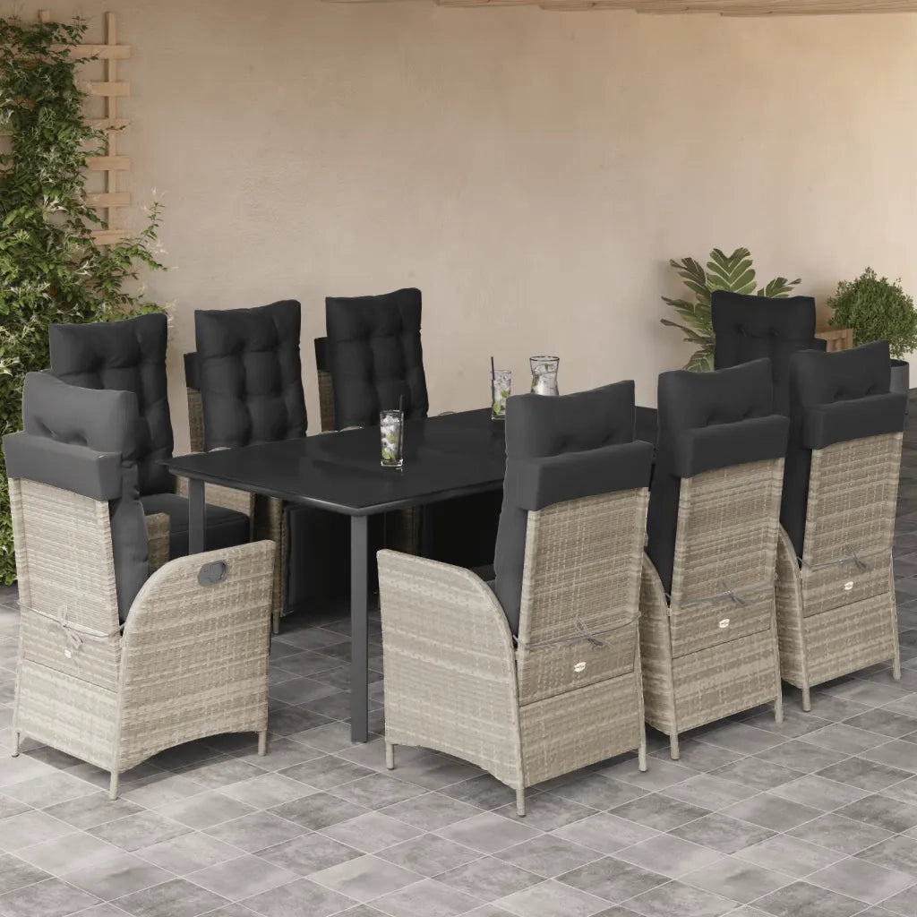 Set Pranzo da Giardino 9pz con Cuscini Grigio Chiaro Polyrattan 3213475