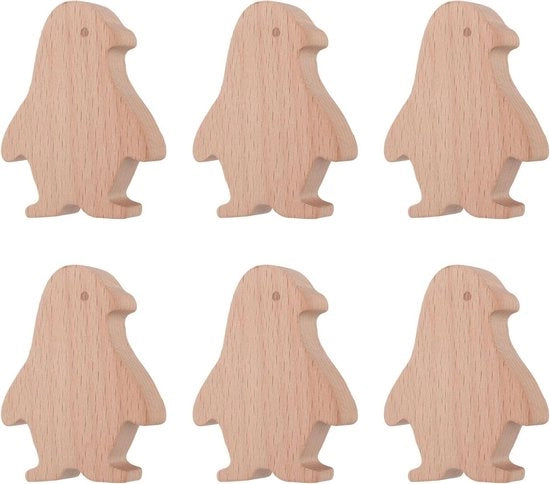 Pinguini in legno per maniglie di porta 6 pezzi - Decorazione per cameretta con viti - Forma unica - Accessori per camera da letto