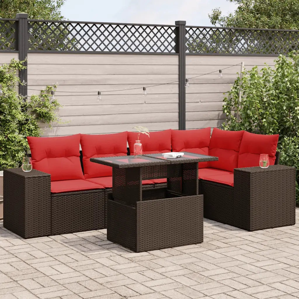 Set Divano Giardino 6 pz con Cuscini Marrone Polyrattan Acacia 3326805
