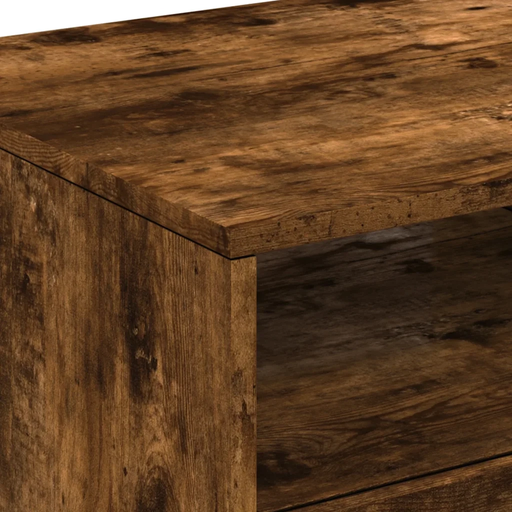 Tavolino da Soggiorno con Luci LED-Tavolino da Salotto-Tavolo Rovere Fumo 90x49x40 cm