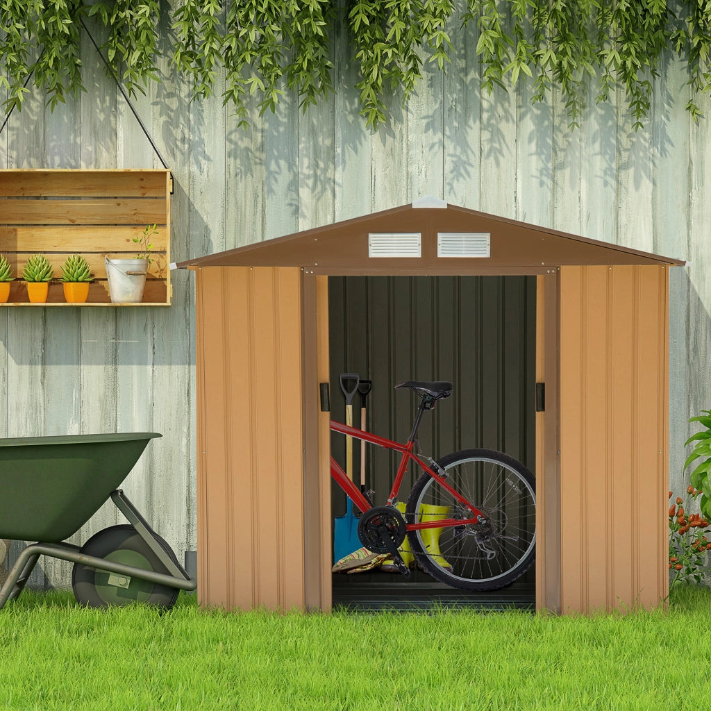 EasyComfort Casetta da Giardino Porta Utensili in Lamiera con Porte Scorrevoli, 213x130x185cm, Giallo