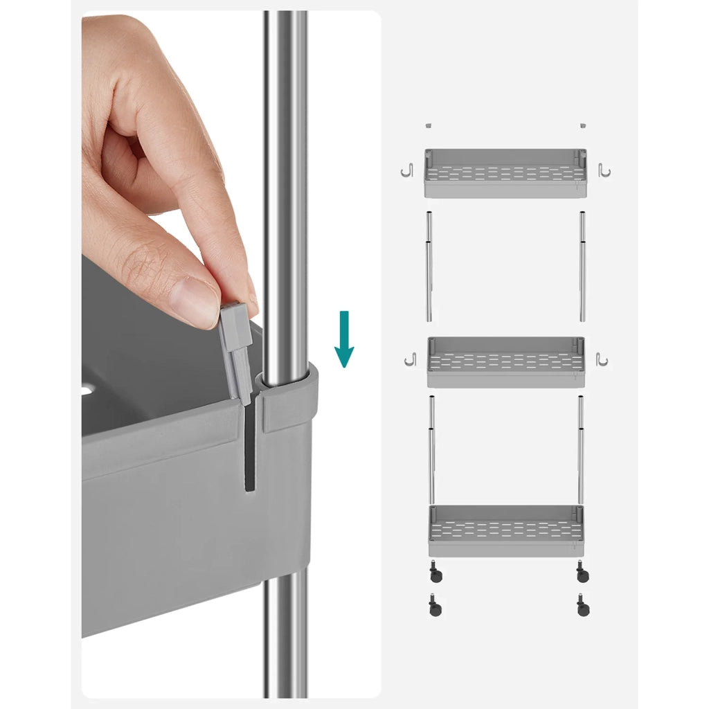 Carrello portaoggetti con ruote scaffale mobile a 3 ripiani salvaspazio per bagno cucina ufficio 40 x 22 x 60 cm grigio 12_0005026
