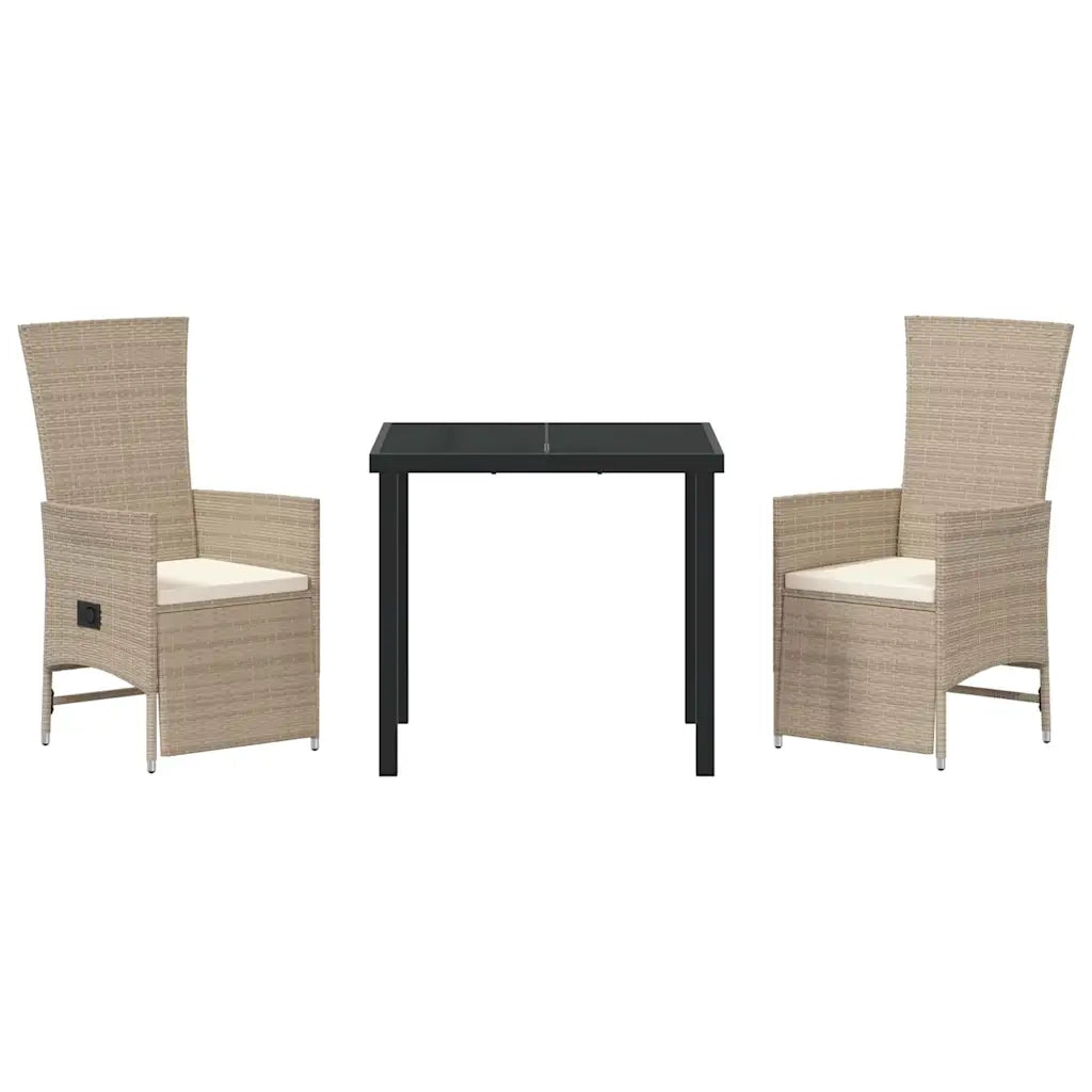 Set da Pranzo per Giardino con cuscino 3 pcs Beige polyrattan 3379471