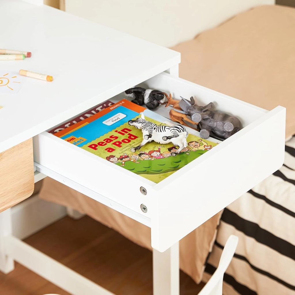 Scrivania Salvaspazio con 2 Cassetti Scrivania Ufficio Compatta Tavolo da Lavoro per Studio Cameretta e Camera da Letto Bianco 100x59x95cm FWT106-W