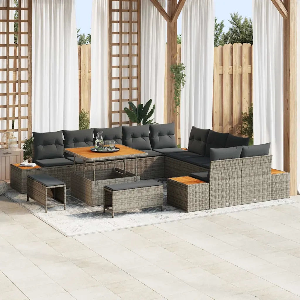 Set Divano da Giardino con cuscino 13 pcs Grigio Poly Rattan