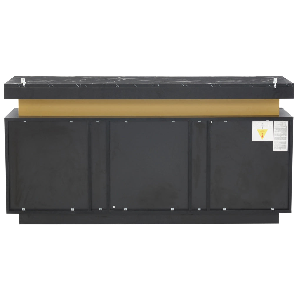 Credenza 140x38x70 cm con 3 ante e ripiani regolabili; effetto marmo in truciolare nero