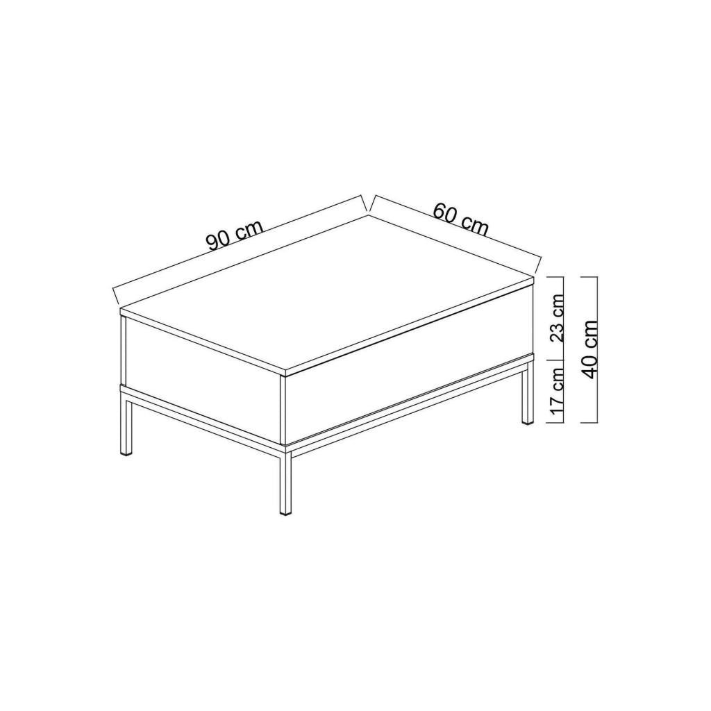 Tavolino da salotto Vespero, Tavolo basso da caffè, Portariviste per divano, Ripiano da soggiorno, 90x60h40 cm, Bianco e Nero