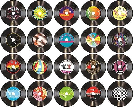 Quadro di Vinile Retro in Stile degli Anni '80 - Set di 20 pezzi - Decorazione per Muro - Stile 80s per Ristoranti, Feste a Casa - Nero