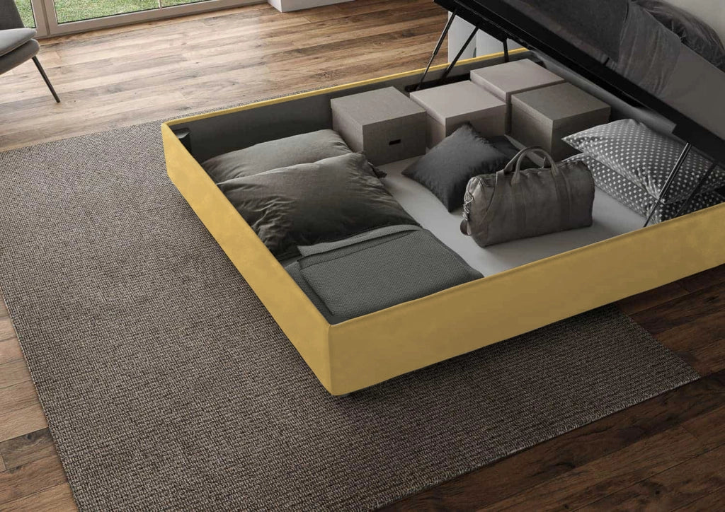 BS COM Letto matrimoniale contenitore imbottito 160x210 microfibra ocra