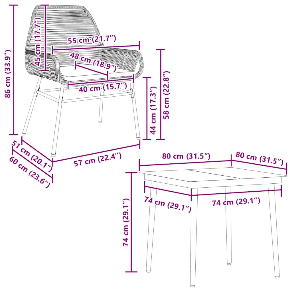 Set da Pranzo da Giardino 5pz con Cuscini Polyrattan Vetro 3334472