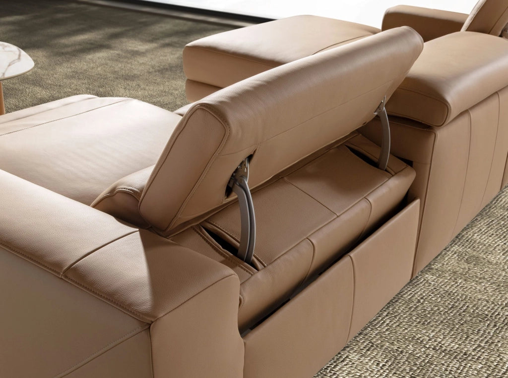 Divano chaise longue relax sinistra in pelle marrone