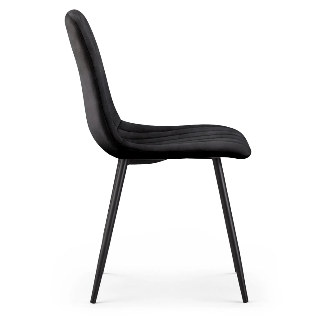Set di 6 Sedie in velluto trapuntate LIVO Nero gambe nere