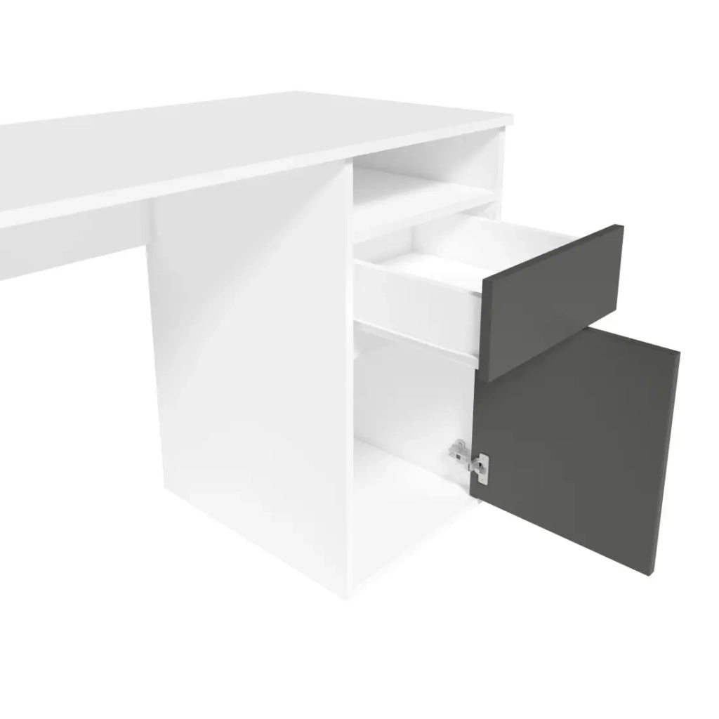 Scrivania BILOU bianca con cassetto e porta grigio antracite – Design minimalista e moderno per bambini