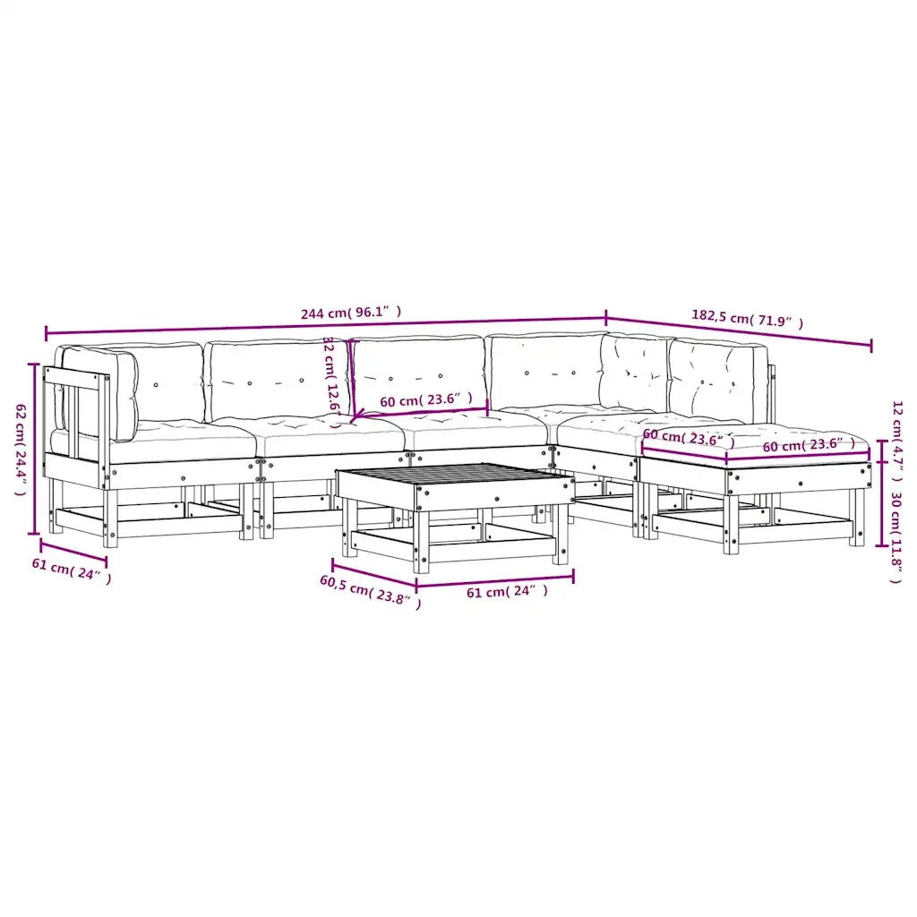 Set Divani da Giardino 7pz con Cuscini Legno Impregnato di Pino 3185961