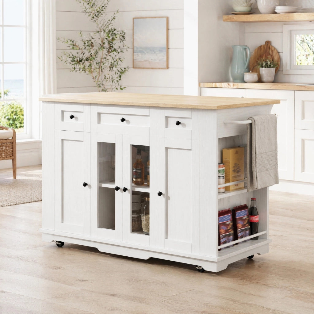 ISOLA CUCINA 151,5x85x91,7 cm Bianco/Naturale con piano pieghevole