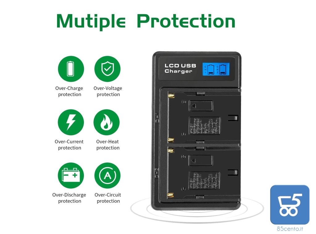 Shentec NP-FM500H con 2 batterie & Fast LCD Dual Charger COMPATIBILE camera A57 A58 A65 A77 A99 A500 A550 A560 A580 A700 A850 A900 SLT a99 II