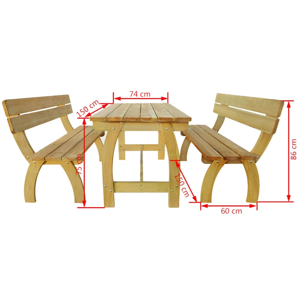 Tavolo da Birreria con 2 Panche in Legno di Pino Impregnato cod mxl 35935