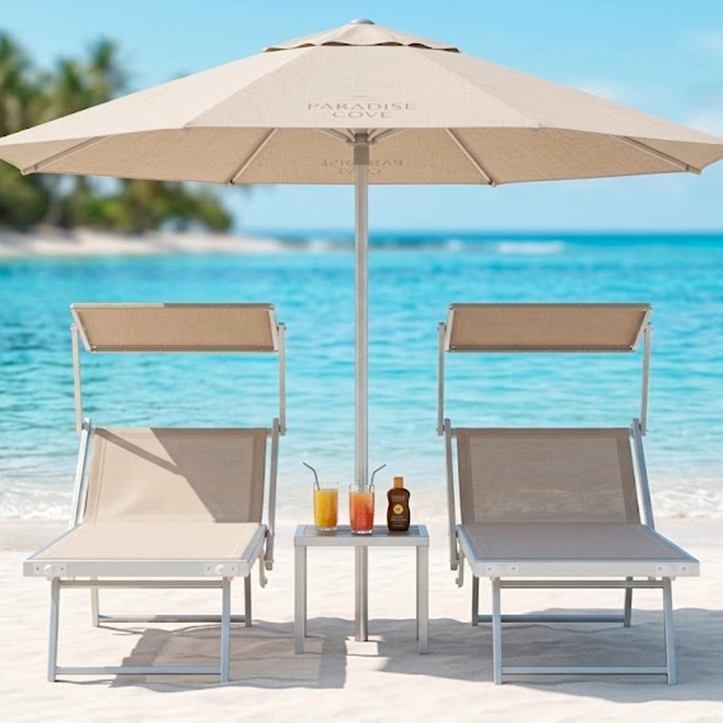 Set 2 Lettini Prendisole Pieghevoli Professionali In Alluminio Leggero Con Tettuccio Parasole Regolabile Sdraio Relax Mare Spiaggia Piscina Giardino Terrazza 182 x 60 x 38 Cm Beige