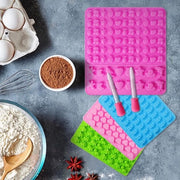 Forme di caramello in silicone, 5 pezzi morbidi, per caramello, forme di silicone mini, antiaderenti, forme alimentari con 2 gocce, comprensive di frutta leggera, dinosauri, caramellini di gomma, forme a cuore