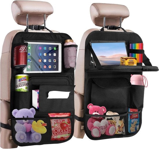 Organizzatori per bambini, 2 pezzi di protezione della schiena impermeabile, con tasca per tablet e sacchetto per rifiuti, borse di stoccaggio, copri-schiena con 11 pollici di iPad/contenitore per tablet, deposito giocattoli per bambini