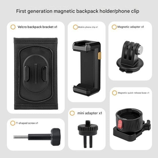 Clip per zaino a clip magnetica rapida da aprire, adatta per azionatori GoPro e per registratori di azione DJI esterni.