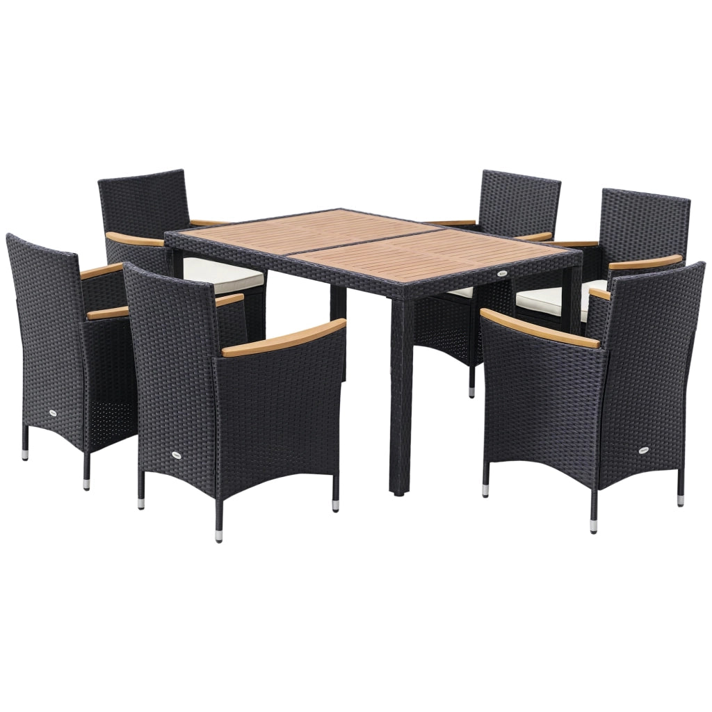 Set Giardino 7 Pezzi in PolyRattan e Legno con Cuscini ¨C Zephmum ¨C Nero