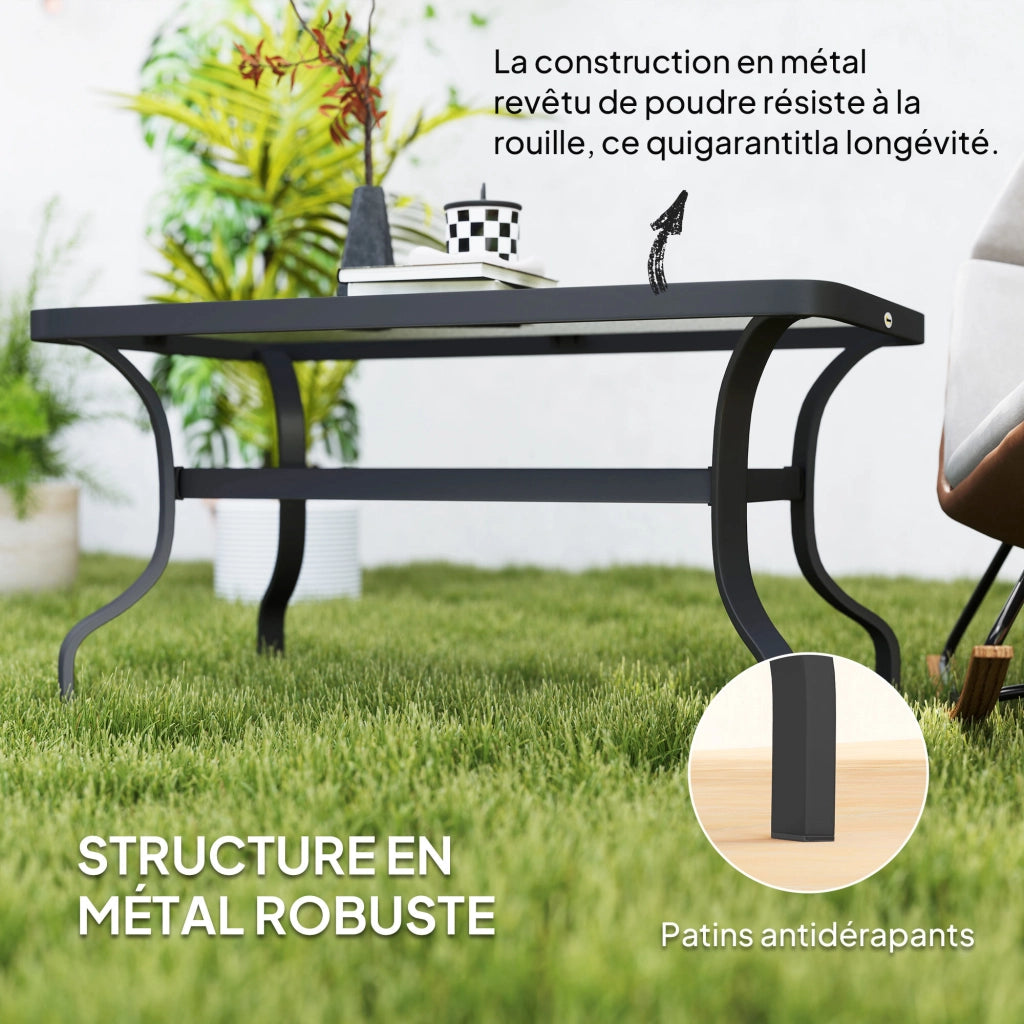 Tavolino da giardino con piano in vetro temperato ¨C zephmum ¨C nero 95x55x46