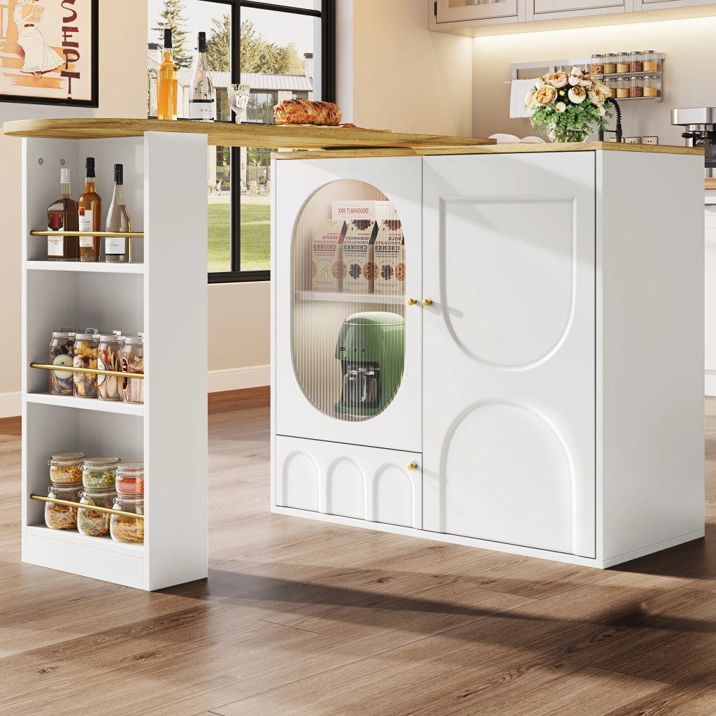 Carrello da cucina con 3 ante e piano girevole a 360°; portasalviette e portaspezie; 138x39x105 cm