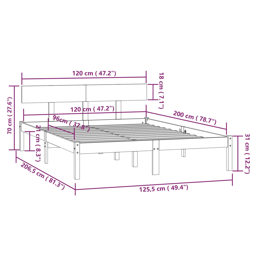 Giroletto-Struttura Letto in Legno Massello di Pino Bianco 120x200 cm