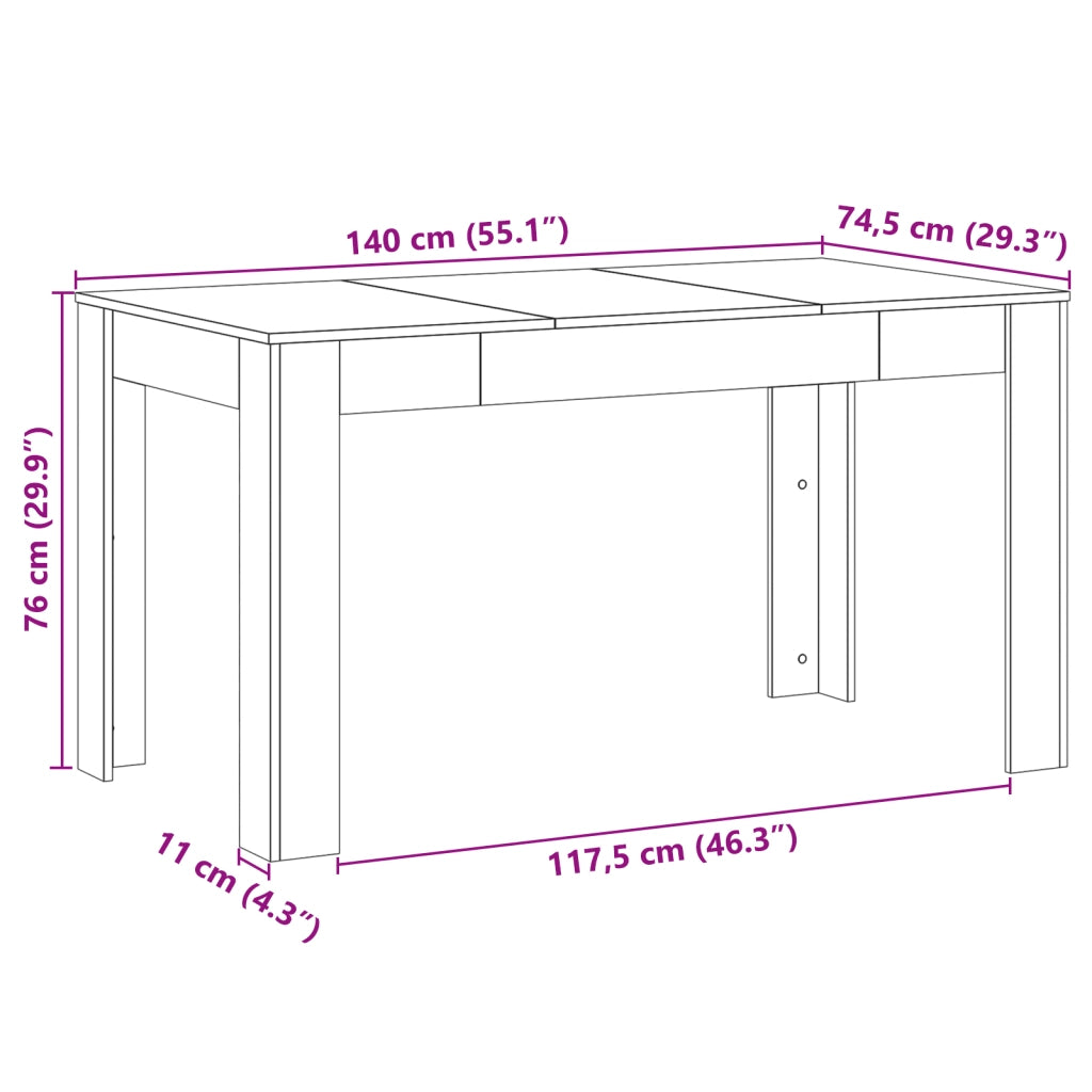 Tavolo da pranzo  Nero Rovere 140x74,5x76 cm in legno ingegnerizzato