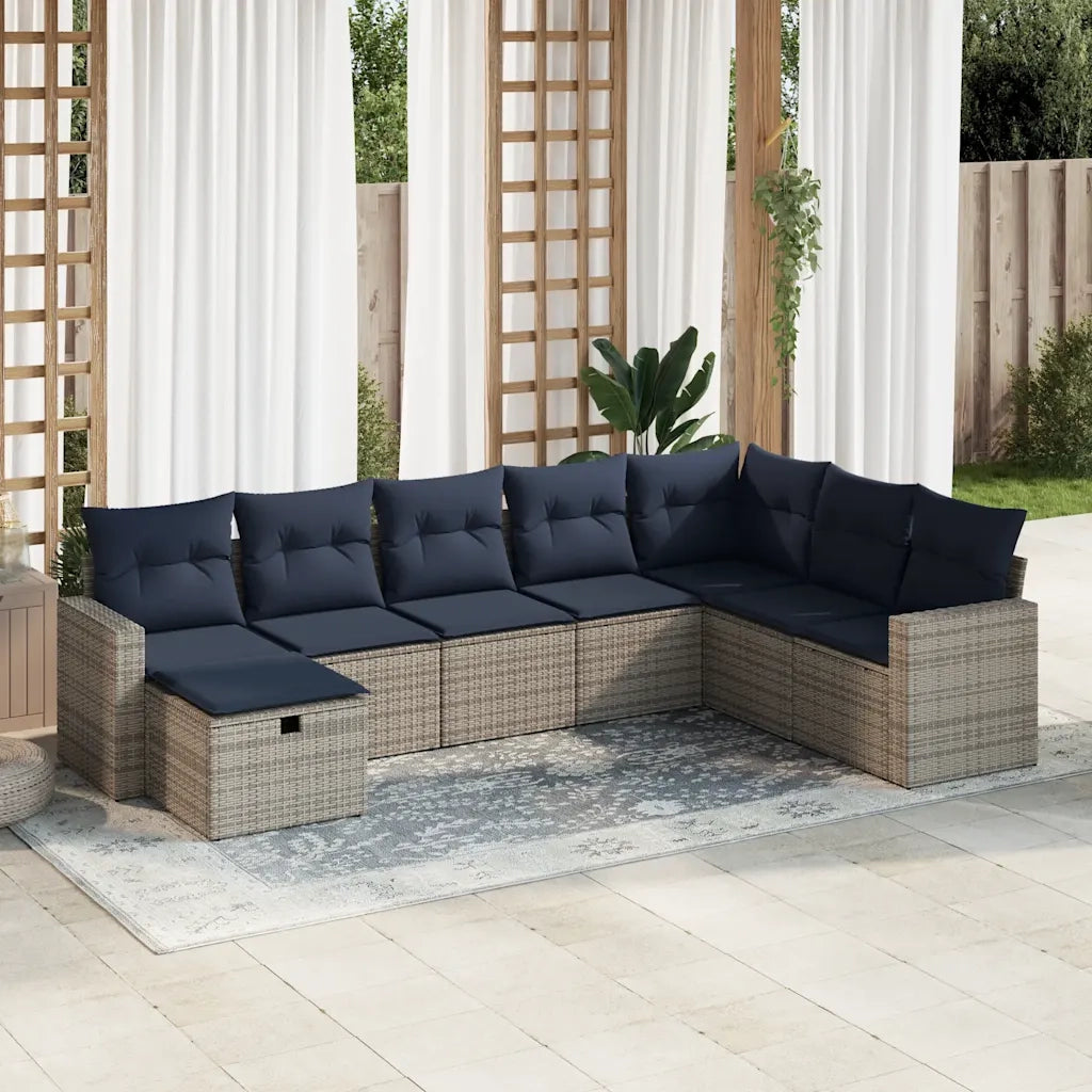 Set Divano da Giardino 8 pz con Cuscini Grigio in Polyrattan