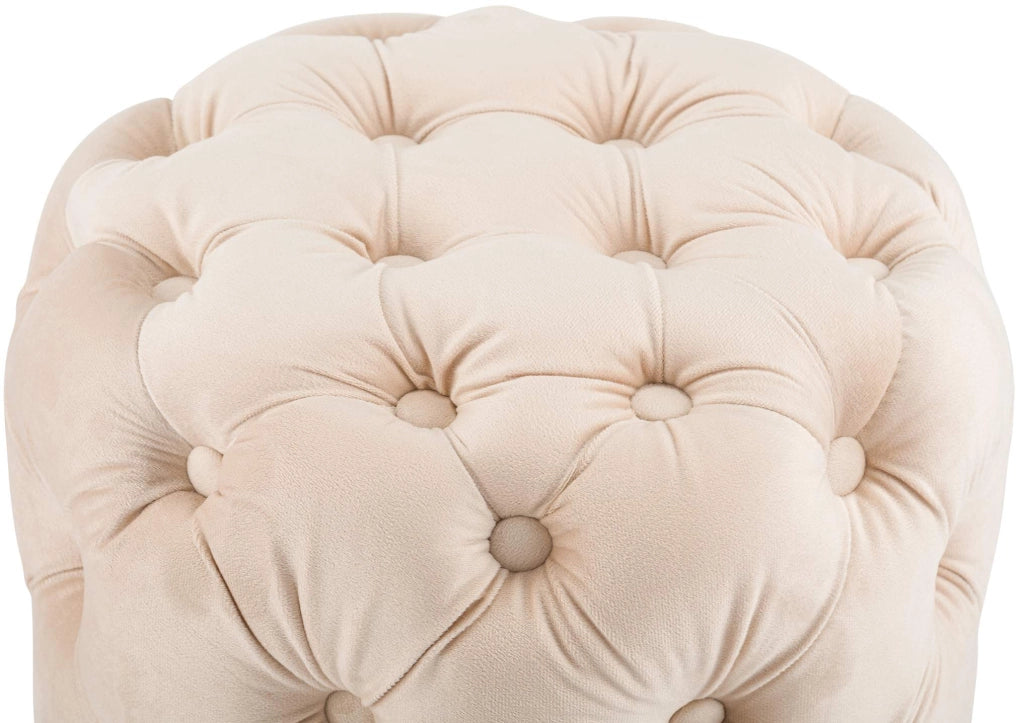 Pouf Drancy in velluto trapuntato crema,M