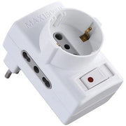 ADATTATORE TRIPLO 10A-16A+SCHUKO ELECTRALINE - BIANCO 2P+T ASIMMETRICO + INTERRUTTORE TERMICO- 5 pezzi
