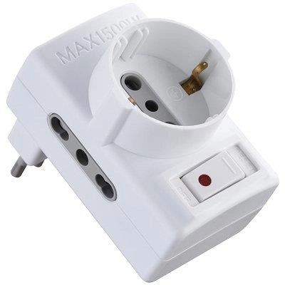 ADATTATORE TRIPLO 10A-16A+SCHUKO ELECTRALINE - BIANCO 2P+T ASIMMETRICO + INTERRUTTORE TERMICO- 5 pezzi