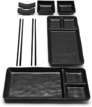 Set di Piatti Melamina per Sushi - Nero - 8 pezzi - Design Asiatico
