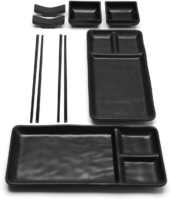 Set di Piatti Melamina per Sushi - Nero - 8 pezzi - Design Asiatico