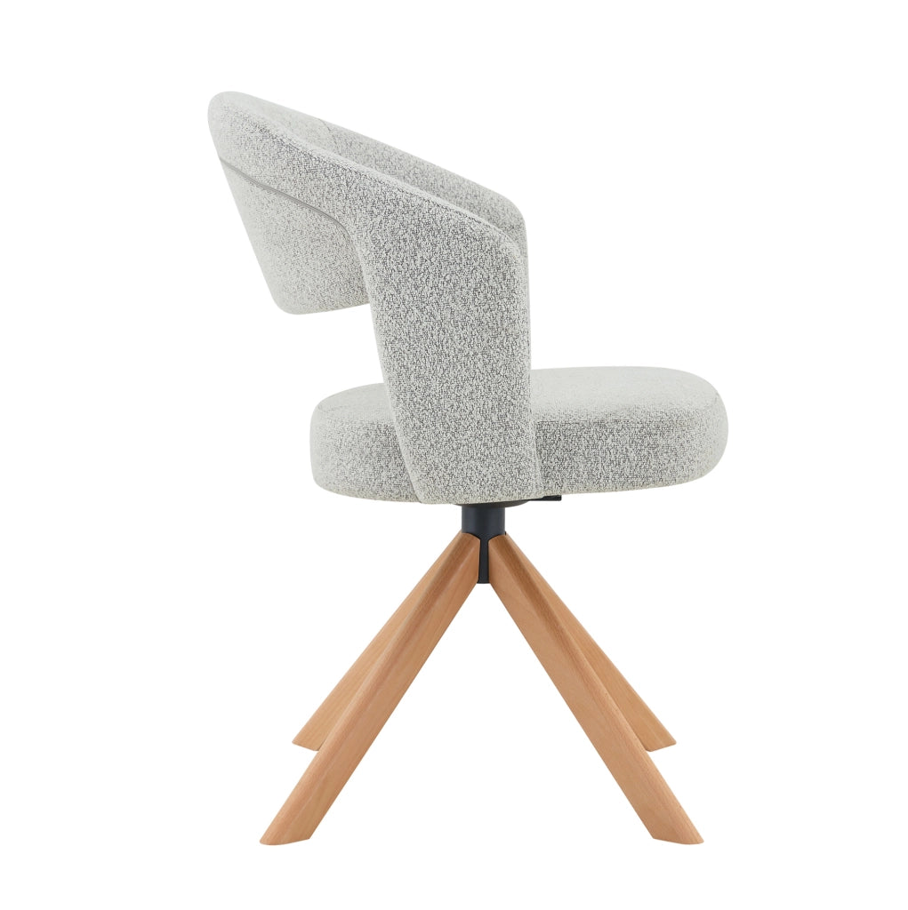 Sedia girevole 81;5 cm con schienale curvo in tessuto e legno grigio chiaro e naturale