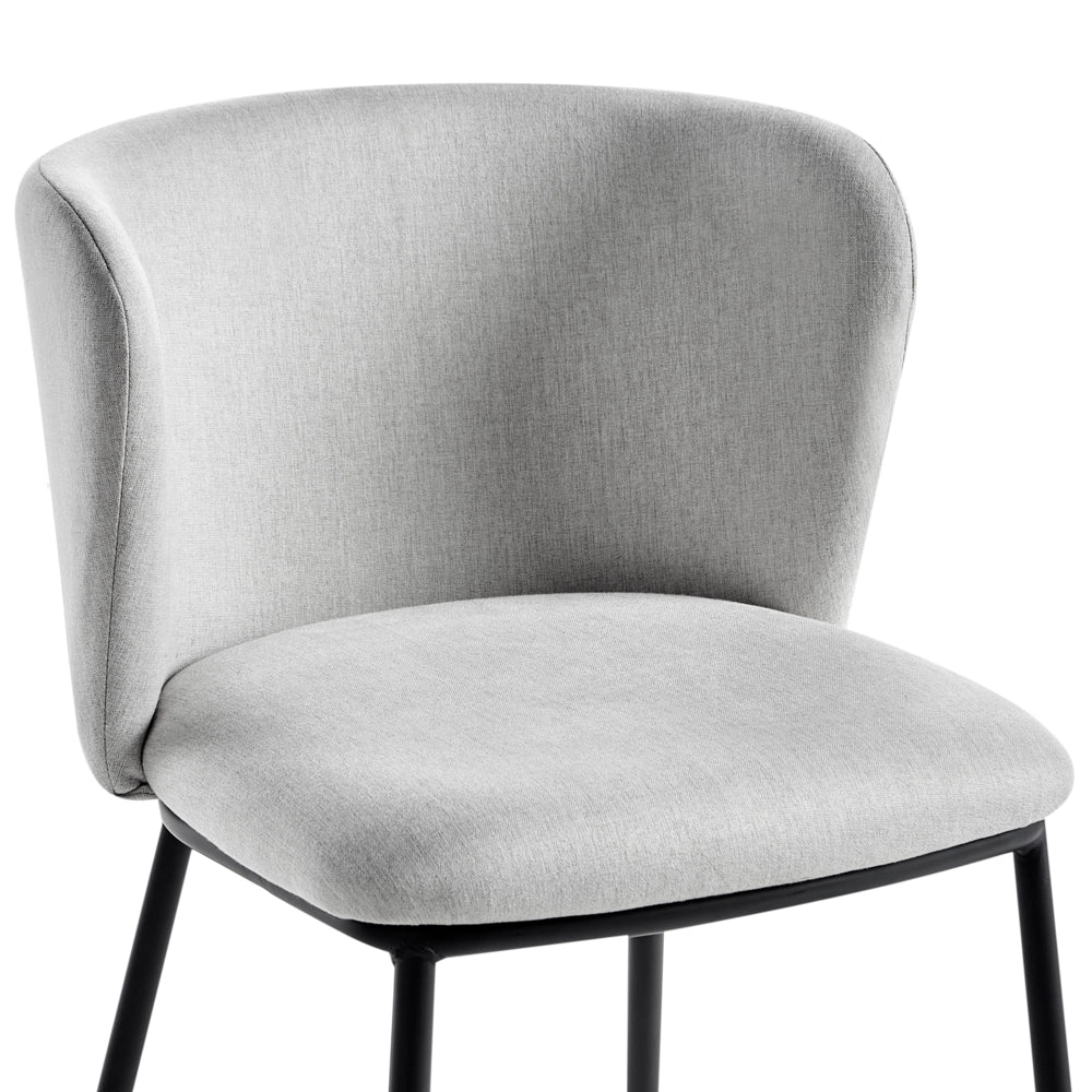 Set di 2 sedie da pranzo in poliestere grigio chiaro Rivestimenti in metallo nero Gambe senza braccioli Schienale curvo Design moderno e contemporaneo