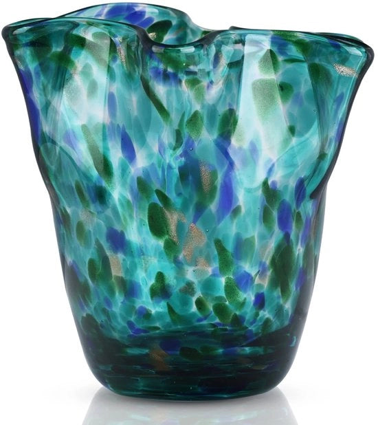 Vaso di vetro soffiato con foglie di fiori - moderno e decorativo per soggiorno, cucina, matrimonio, tavola da pranzo e ufficio - esposizione centrale dei fiori con apertura ampia